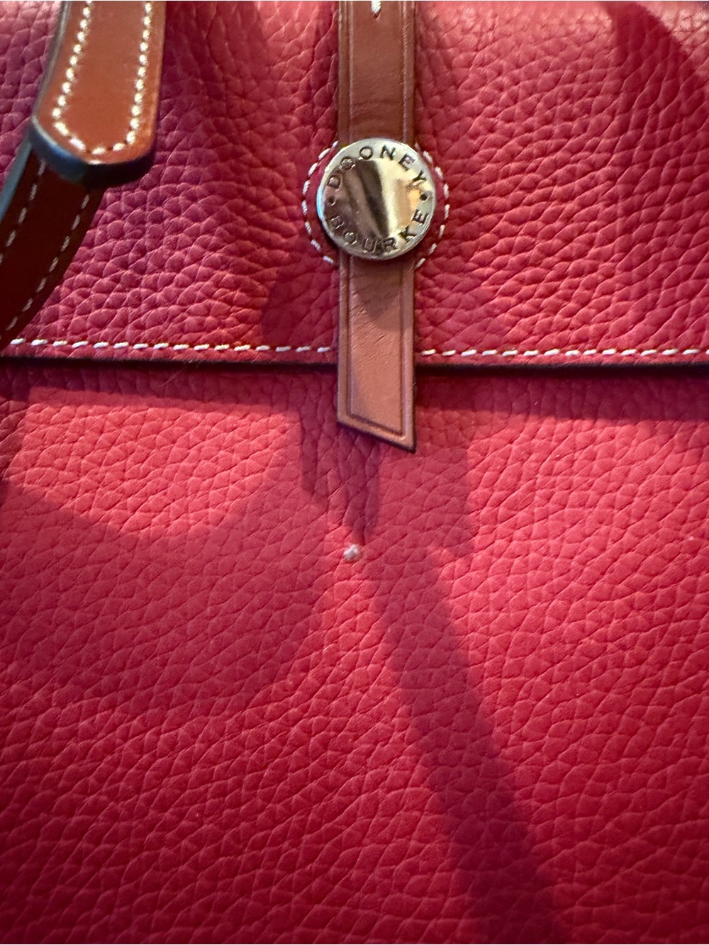 Dooney & Bourke Red Pebbled Leather Tote with classic Brown Handles - Picture 11 of 12